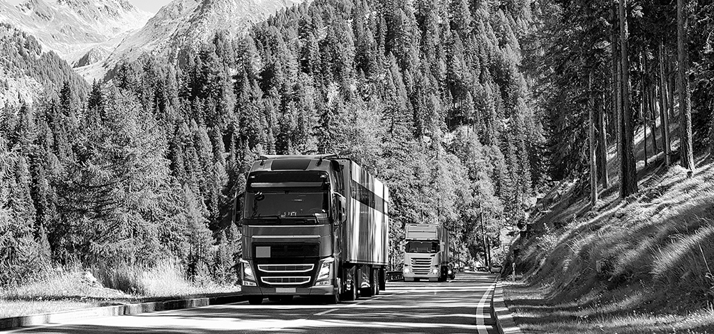 LKW fahren durch Gebirge | © GettyImages / Roman Babakin