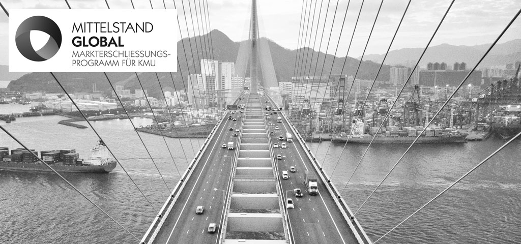 Bridge in Hong Kong and Container Cargo freight ship, Hongkong, Bruecke, Containerladung, Frachtschiff